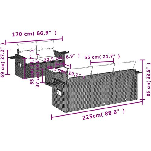 VidaXL 6-dijelni set vrtnih sofa s jastucima crni od poliratana Slike