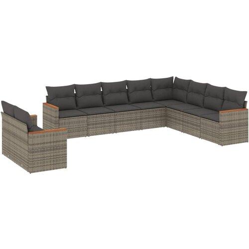  10-dijelni set vrtnih sofa od poliratana s jastucima sivi Slike