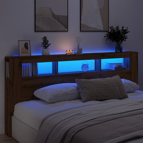 vidaXL LED posteljno vzglavje artisan hrast 220x18,5x103,5 cm inž. les Cene