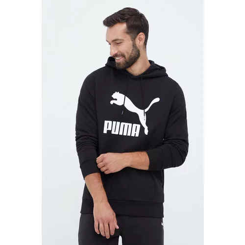 Puma Bombažen pulover moška, črna barva, s kapuco