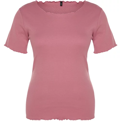 Trendyol Curve Pale Pink Ribbed U Neck Knitted T-Shirt