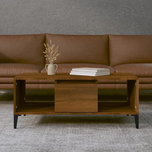 VidaXL Klubska mizica rjav hrast 90x50x36,5 cm inženirski les Slike