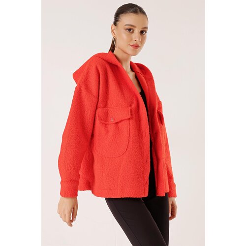 By Saygı Hooded Bag Pocket Oversize Felt Boucle Coat Slike