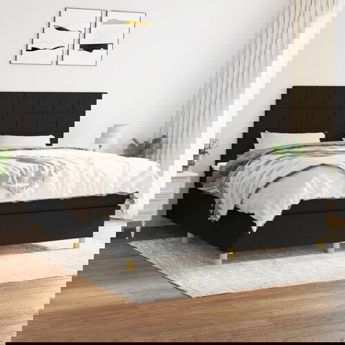 VidaXL Krevet s oprugama i madracem crni 180x200 cm od tkanine Slike