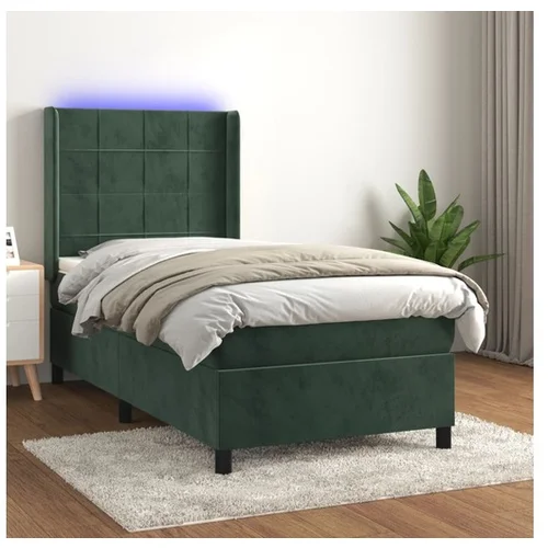 vidaXL Krevet box spring s madracem LED tamnozeleni 90x190 cm baršun