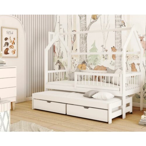 Drveni dečiji krevet papi sa dodatnim krevetom i fiokom - beli - 190/200x90 cm Slike