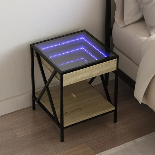 vidaXL Nočna mizica z neskončnimi LED sonoma hrast 40x40x49 cm