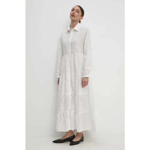 Answear Lab Pamučna haljina boja: bijela, maxi, širi se prema dolje
