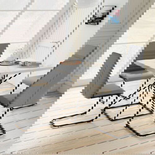 Namještaj Set od 4 moderne blagovaonske stolice, kuhinjske stolice bez naslona za ruke s visokim nagnutim naslonom, sive Cijene