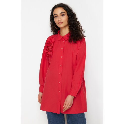 Trendyol Red Applique Flower Detailed Cotton Woven Shirt Slike