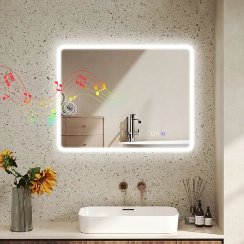  Kupaonsko LED Bluetooth ogledalo 70 x 90 cm dodirni prekidač protiv zamagljivanja srebrna Slike