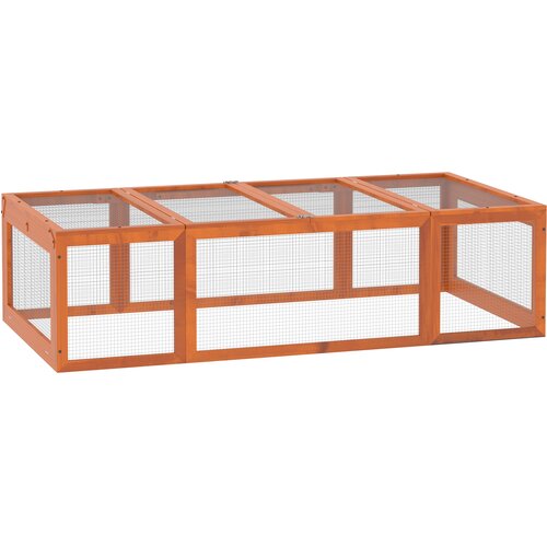PawHut Kletka za male živali, pritlikava zajčja kletka z zunanjim izpustom, kletka za male živali, oranžna, (5000240518) Cene