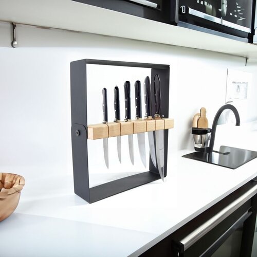 Hanah home stalak za noževe Knfhold 001, crni / prirodno drvo Slike