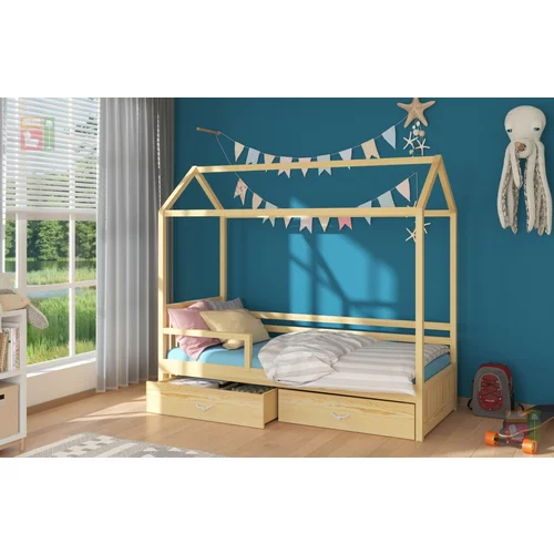 ADRK Furniture Otroška postelja Rose z ograjico - 80x180 cm - naravni bor