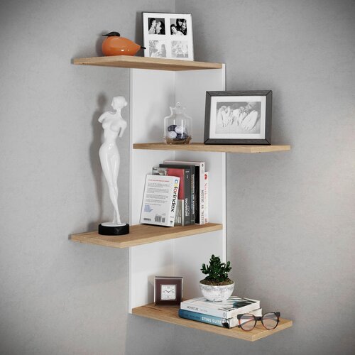 MID.YOU KOTNI REGAL 45/77/45 cm bela, medeni hrast Slike