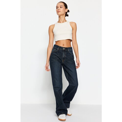 Trendyol Dark Blue High Waist Wide Leg Jeans Slike