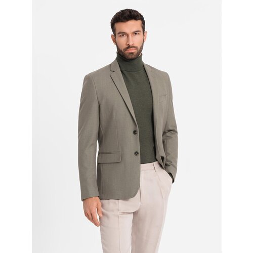Ombre Elegant men's plaid blazer with wool blend - grey Cene