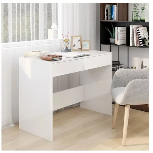  Pisalna miza visok sijaj bela 101x50x76,5 cm iverna plošča