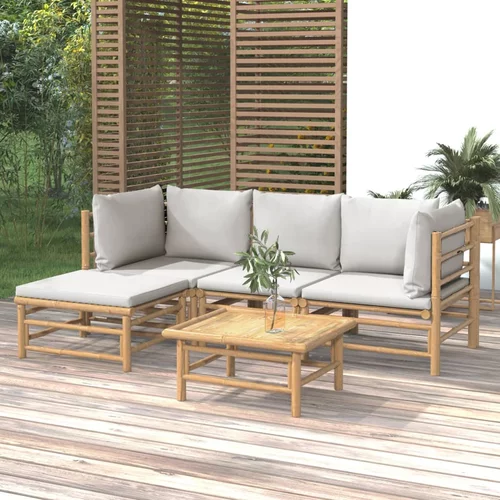 vidaXL Vrtna sedežna garnitura 5-delna svetlo sive blazine bambus
