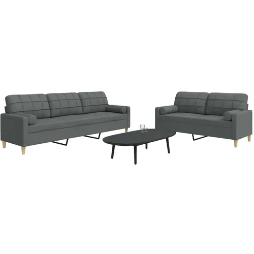 vidaXL 2-dijelni set sofa s ukrasnim jastucima tamnosivi od tkanine