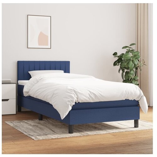 VidaXL Krevet s oprugama i madracem plavi 90 x 190 cm od tkanine Slike