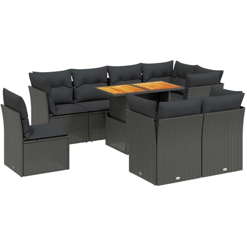  9-dijelni set vrtnih sofa s jastucima crni od poliratana Slike