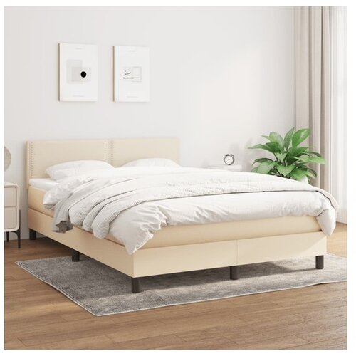 VidaXL Box spring postelja z vzmetnico krem 140x190 cm blago Slike