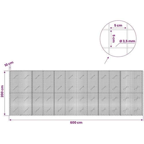  Gabion s žicom debljine 3 5 mm i mrežom 5x5 cm 600x10x200 cm - 10 cm 200 cm 600 cm Slike