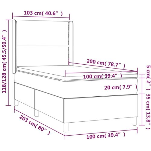  box spring s madracem LED svjetlosivi 100x200 cm bar&amp;scaron;un Slike