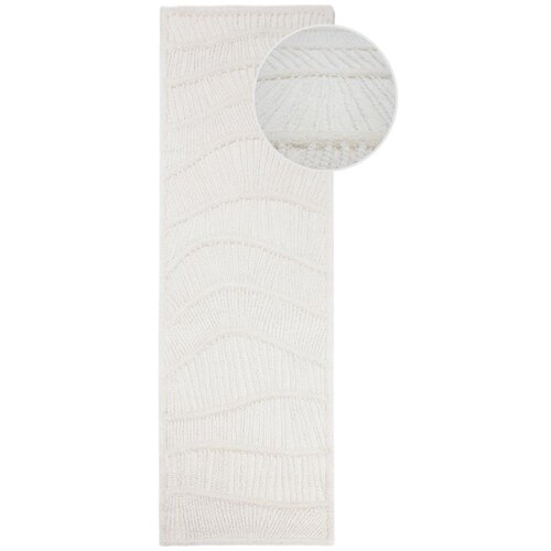 Flair Rugs Bijela ručno rađena staza od mje&scaron;avine vune 80x230 cm Sculptured Wave &ndash; Cijene