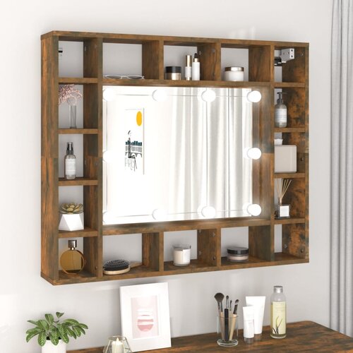 VidaXL ormarić s ogledalom led boja dimljenog hrasta 91x15x76,5 cm Slike