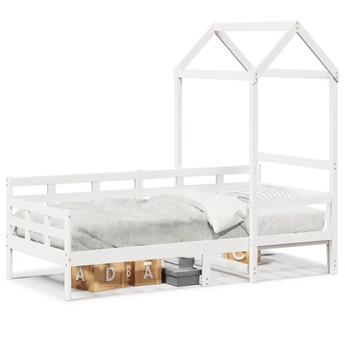 VidaXL Dnevni krevet s krovom bijeli 90 x 190 cm od masivne borovine Slike