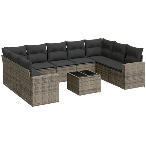  10-dijelni set vrtnih sofa od poliratana s jastucima sivi Slike