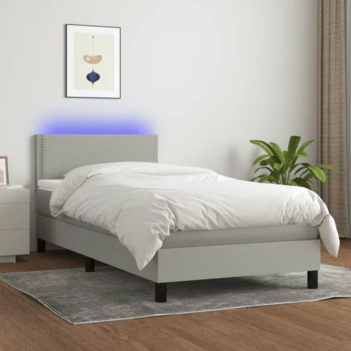  Box spring postelja z vzmetnico LED svetlo siva 90x200 cm blago, (20724312)