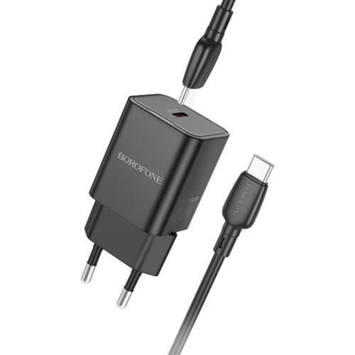  Punjač sa kablom 1m Type-C to Type-C BOROFONE BN13 Safety PD30W single-port set black Slike