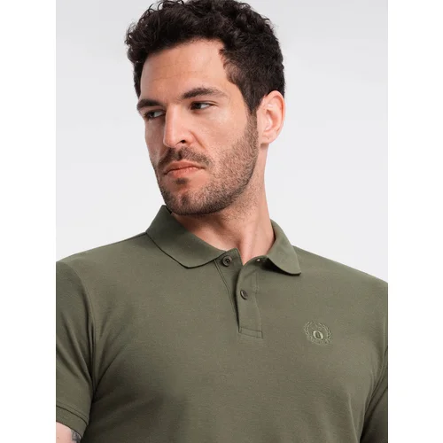 Ombre Men's BASIC single-color pique knit polo shirt - dark olive green