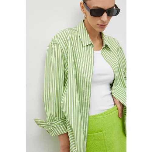 Samsoe Samsoe Pamučna košulja za žene, boja: zelena, relaxed, s klasičnim ovratnikom