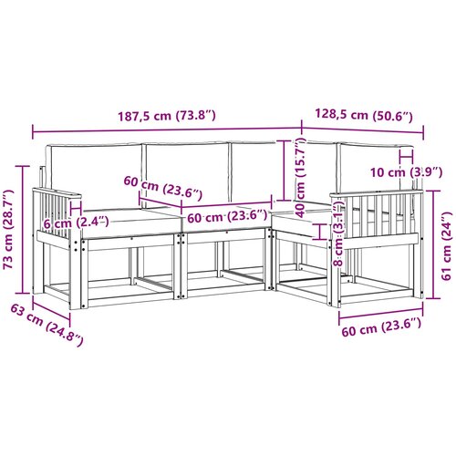  Set vanjskih sofa 4 kom. Prirodna i antracit Smeđa 187,5 x 128,5 x 73 cm Slike