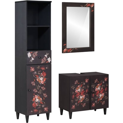 Set ormarića za kupaonicu s ladicama 3 pcs Čvrsto drvo manga Cijene