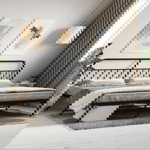VidaXL Metalni okvir za krevet s uzglavljem crni 200x200 cm Slike