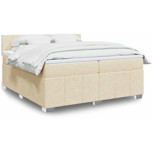 vidaXL Box spring postelja z vzmetnico krem 200x200 cm blago Cene