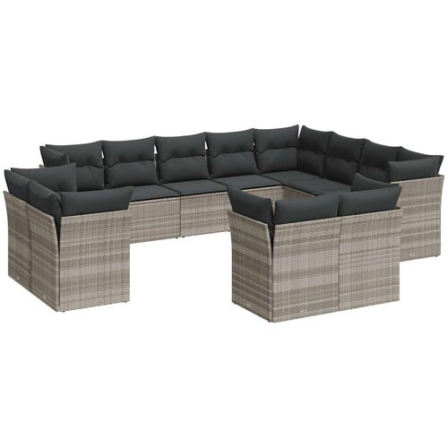 VidaXL 12-dijelni set vrtnih sofa poliratan s jastucima svijetlosivi Slike