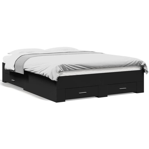VidaXL Posteljni okvir s predali črn 135x190 cm inženirski les Slike