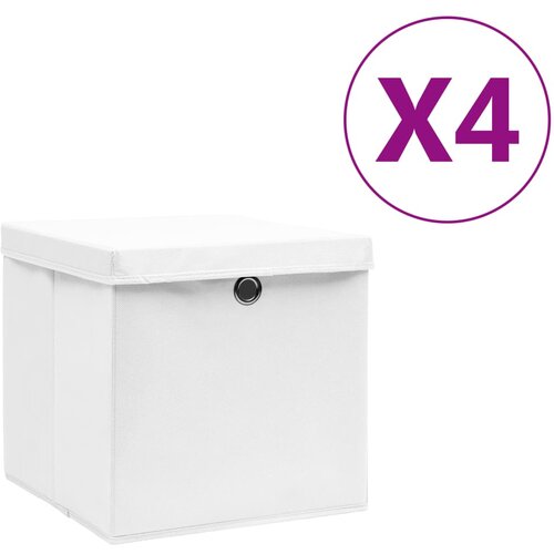 VidaXL Kutije za pohranu s poklopcima 4 kom 28 x 28 x 28 cm bijele Slike