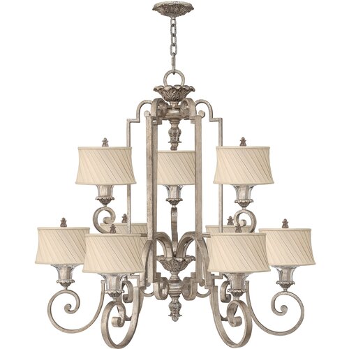 Elstead Lighting Elstead Kingsley 9-kraki lestenec, srebrn, z listnato površino, E27, (22099756) Cene