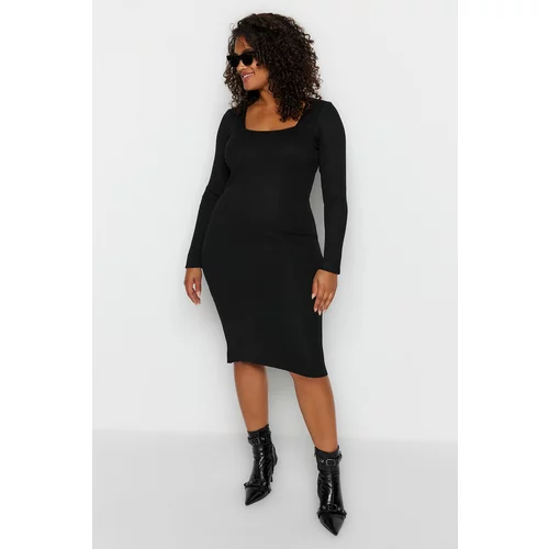 Trendyol Curve Black Straight Bodycone Midi Knitwear Plus Size Dress