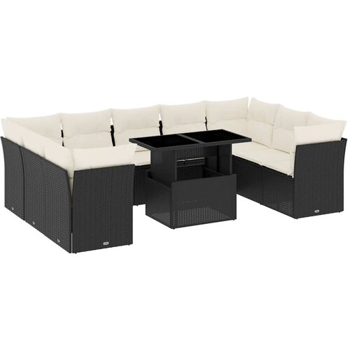  10-dijelni set vrtnih sofa s jastucima crni od poliratana Crna 100 x 55 x 73 cm Slike