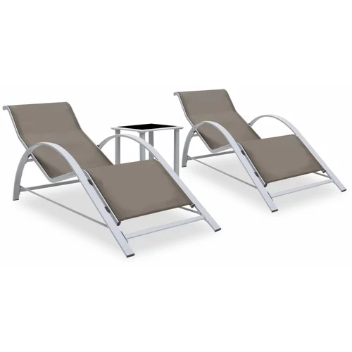  Ležaljke za sunčanje sa stolićem 2 kom aluminijske smeđe-sive