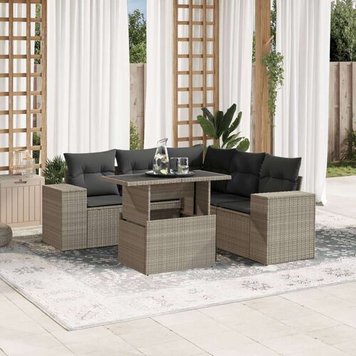 VidaXL 6-dijelni set vrtnih sofa od poliratana s jastucima svjetlosivi Slike
