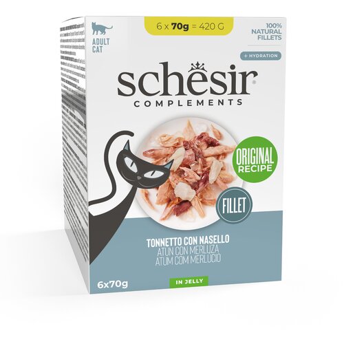  Ekonomično pakiranje Schesir Complements filet u želeu 24 x 70 g - Tuna s oslićem Cijene